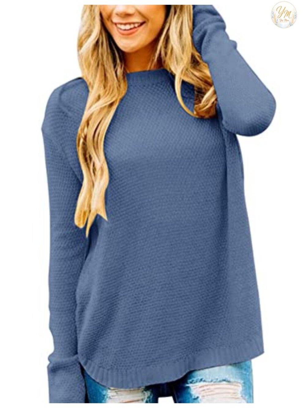 Womens Soft Stretchy Fall Pullover Sweater - Loose Fit Crew Neck Casual Trendy